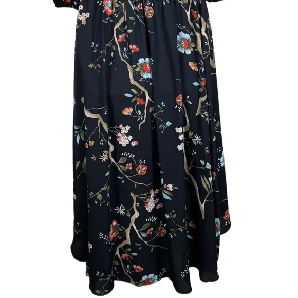 Nanette Lepore Dark Floral Hi-Low Puff Sleeve Dress 2 Whimsigoth Bloomcore Black - Picture 11 of 13